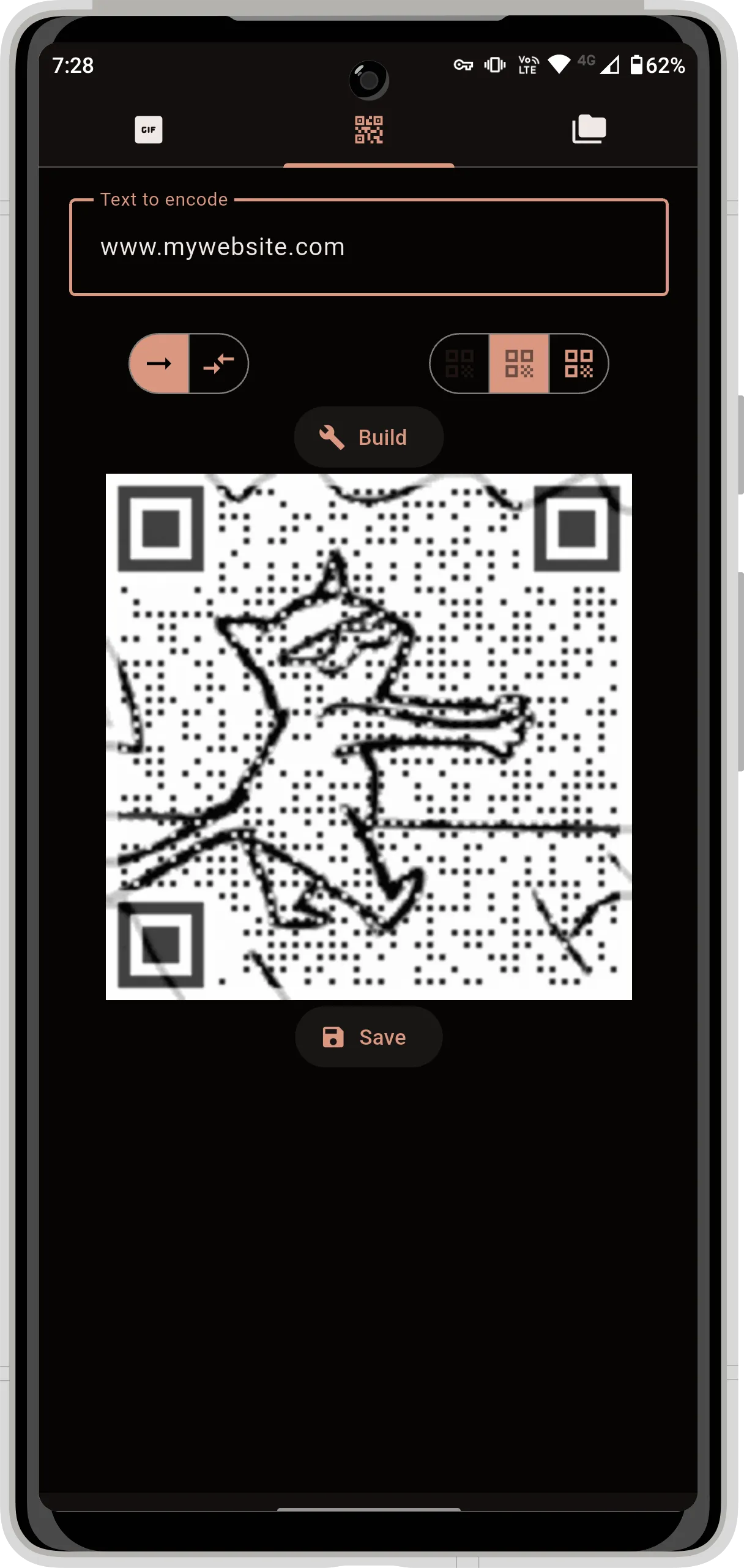 The app showing the assembled GIF Code.
