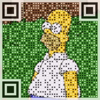 QR Code on Homer Simpson sinking into a bush.